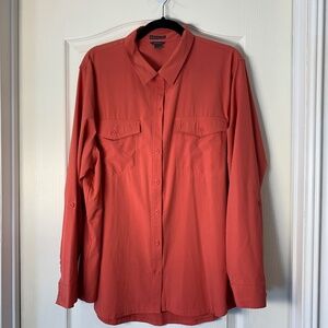 EDDIE BAUER Coral Button-Up Shirt XXL Classic Fit Lightweight Stretch Blouse